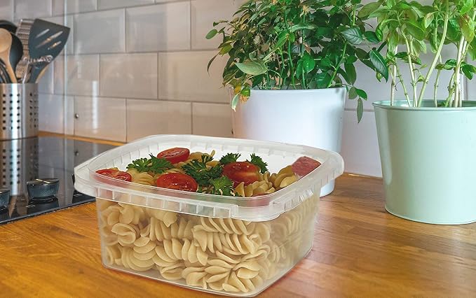 Decony 32 oz. Square Clear Deli Food Storage Containers With Lids Airtight Tamper evident system easy stackable saver shape Restaurant Take Out/Freezer microwave and dishwasher safe - 25 sets - Image 9