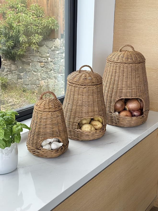 KOUBOO Wicker Onion Potato Storage Basket – Perfect for Kitchen Counter & Vegetable Keeper Organizer Baskets | Boho Decor Kitchen Essentials, Medium, Brown - Image 6