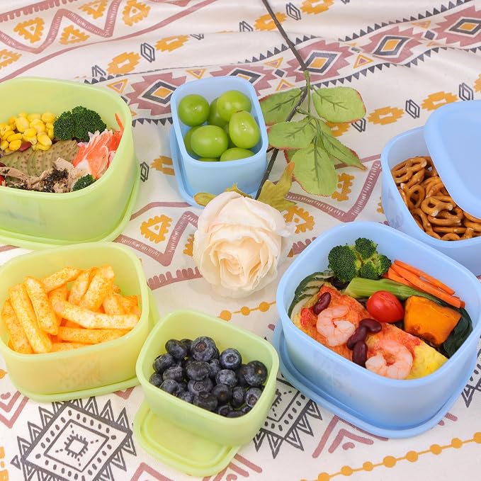 Silicone Food Storage Containers with Airtight Lids, Set of 6, 8oz + 16oz + 24oz, Nesting Meal Prep Container for Lunch, Leftovers, Fruits, Dishwasher & Microwave & Freezer Safe, Green + Blue - Image 8
