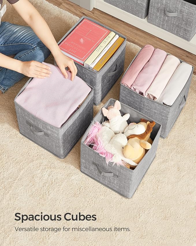 SONGMICS Storage Cubes, 11-Inch Non-Woven Fabric Bins with Double Handles, Set of 6, Closet Organizers for Shelves, Foldable, for Clothes, Cattail Gray UROB26LG - Image 9