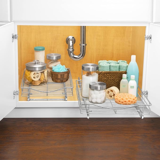 LYNK PROFESSIONAL® Pull Out Cabinet Organizer, 11" x 18" Slide Out Cabinet Organizer Pull Out Drawer – Pull Out Shelves for Kitchen Cabinets – Under Sink Organizers - Lifetime Ltd. Warranty, Chrome - Image 9