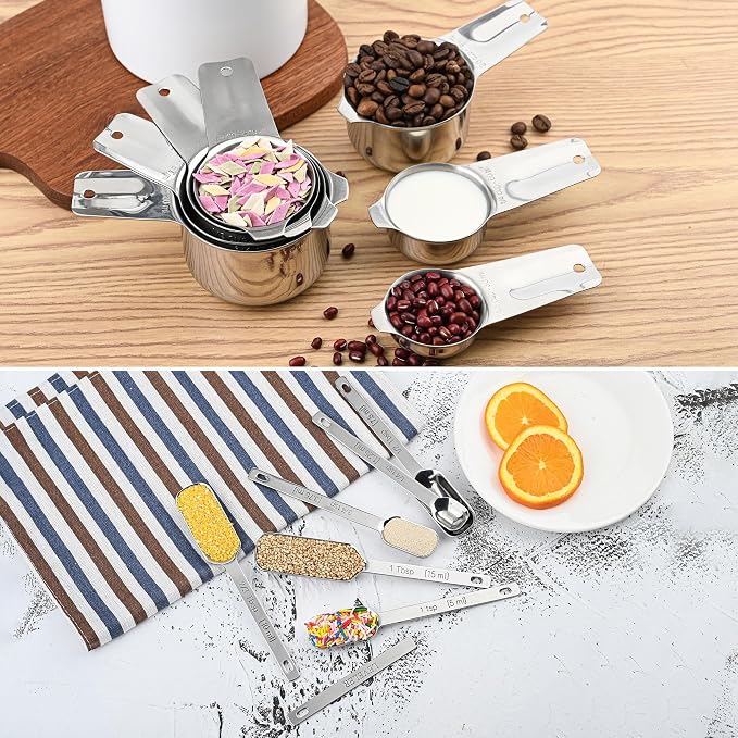 Measuring Cups and Spoons Set 17, 18/8 Stainless Steel Measuring Cup and Spoons Set for Dry & Liquid, Metric & US Metal Measuring Tools &Leveler &Equivalents for Baking & Kitchen - Image 9