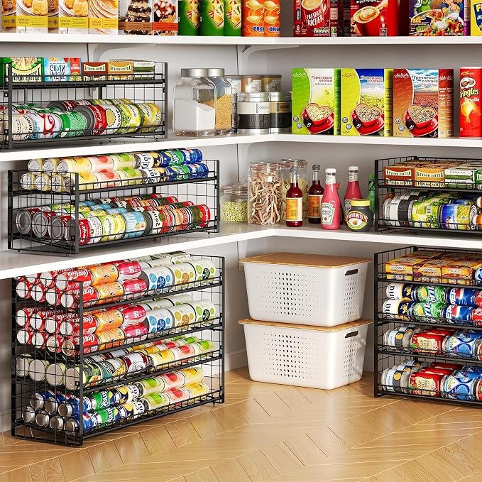 2-Tier Stackable Can Rack Organizer for Pantry Shelf, Extra-Long Can Holder for Kitchen Organization,Heavy Duty Can Dispenser for Canned Food Soup Goods up to 64 in Cabinet Storage, Black - Image 9