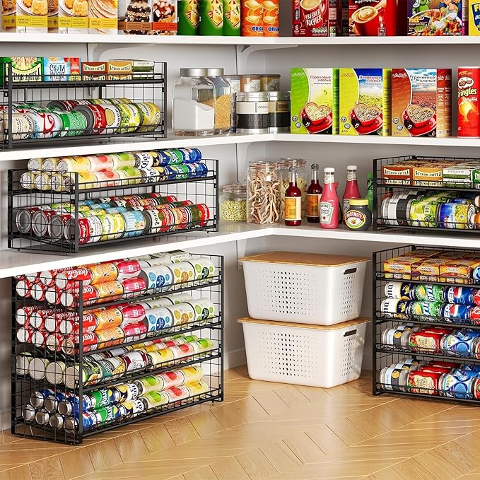 2-Tier Stackable Can Rack Organizer for Pantry Shelf, Extra-Long Can Holder for Kitchen Organization,Heavy Duty Can Dispenser for Canned Food Soup Goods up to 64 in Cabinet Storage, Black - Image 9