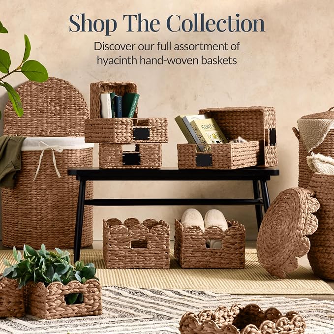 Best Choice Products 9x12 Scalloped Shelf Baskets, Woven Storage Bins, Storage Organizers for Pantry, Living Room, Bedroom, Nursery & Laundry, 4 Pack - Chestnut - Image 8