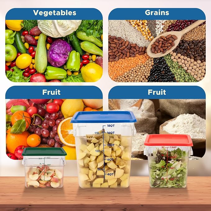 BIEAMA 4 Pack 4 Qt Square Food Storage Containers with Lids, NSF, Clear | Commercial polycarbonate containers with scale markings and handles; stackable for prep, brining, fermentation & bulk storage - Image 9