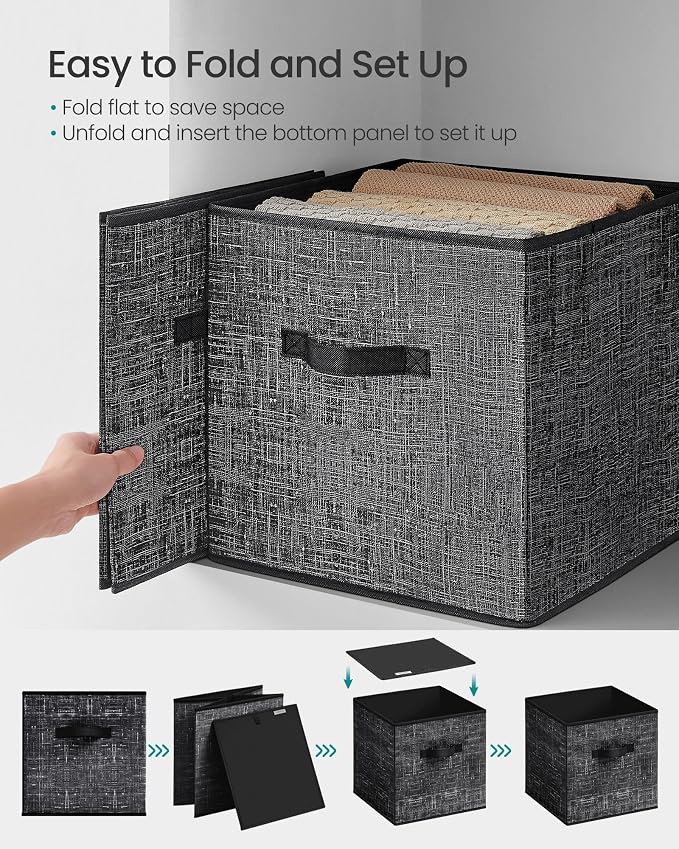 SONGMICS Storage Cubes, 13 x 13 x 13 Inches Non-Woven Fabric Bins with Double Handles, Set of 10, Closet Organizers for Shelves, Foldable, for Clothes, Classic Black UROB133B01 - Image 6
