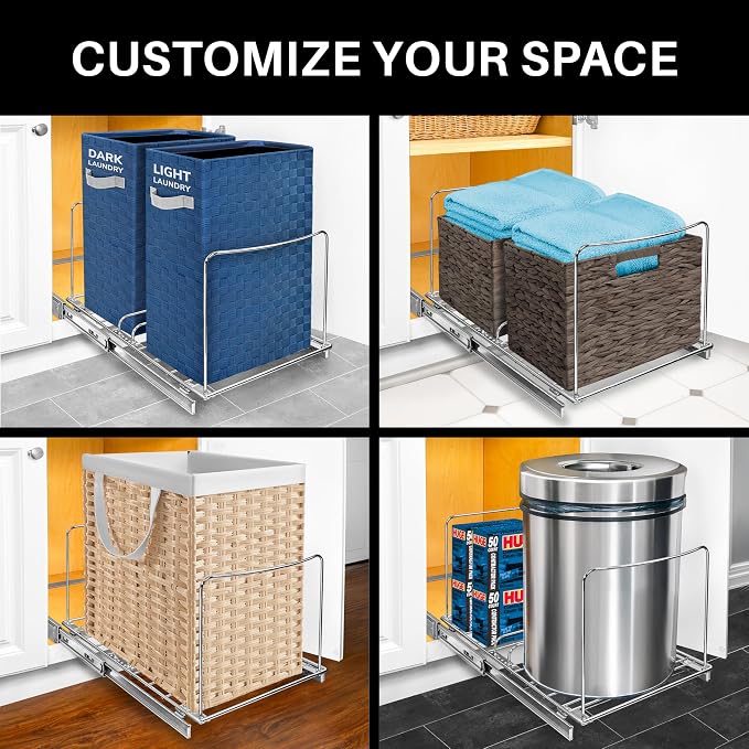 LYNK PROFESSIONAL® Double Pull Out Trash Can Under Cabinet - Under Sink Trash Can Slider - Trash Can Slide Out Drawer - Sliding Pull Out for Kitchen Garbage Bin (Trash Cans Not Included) - Image 9
