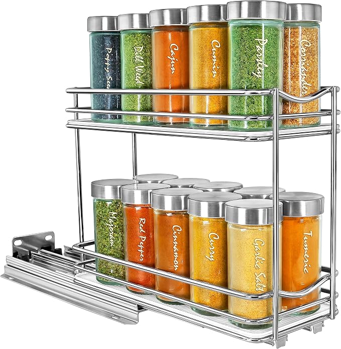 LYNK PROFESSIONAL® Pull Out Spice Organization for Cabinets - 4-3/8 inch Wide – Spice Rack for Inside Cabinets, Slide Out Spice Rack Organizer for cabinet – Pull Out Spice Rack, Sliding 2 Tier Chrome - Image 9