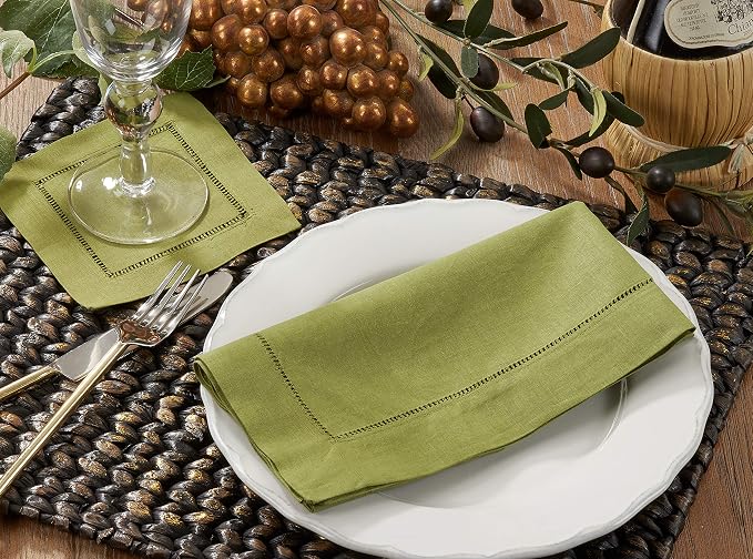 SARO LIFESTYLE Hemstitched Cloth Napkins (Set of 12) - Linen Blend Fabric Napkins for Weddings, Parties, Holiday Dining & Everyday Table Décor, 6"x6", Lime - Image 2