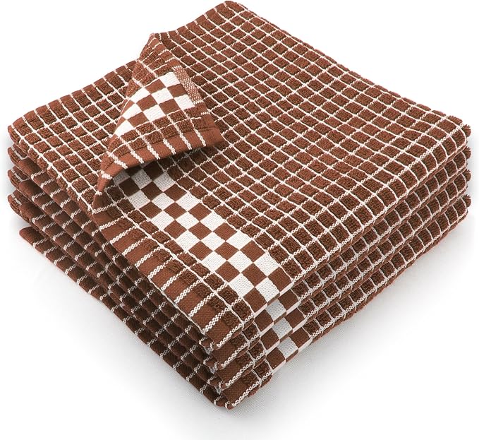 Fecido Classic Dark Kitchen Dish Towels with Hanging Loop - Heavy Duty Absorbent Dish Clothes - European Made 100% Cotton Tea Towels - Set of 4, Brown by Fecido