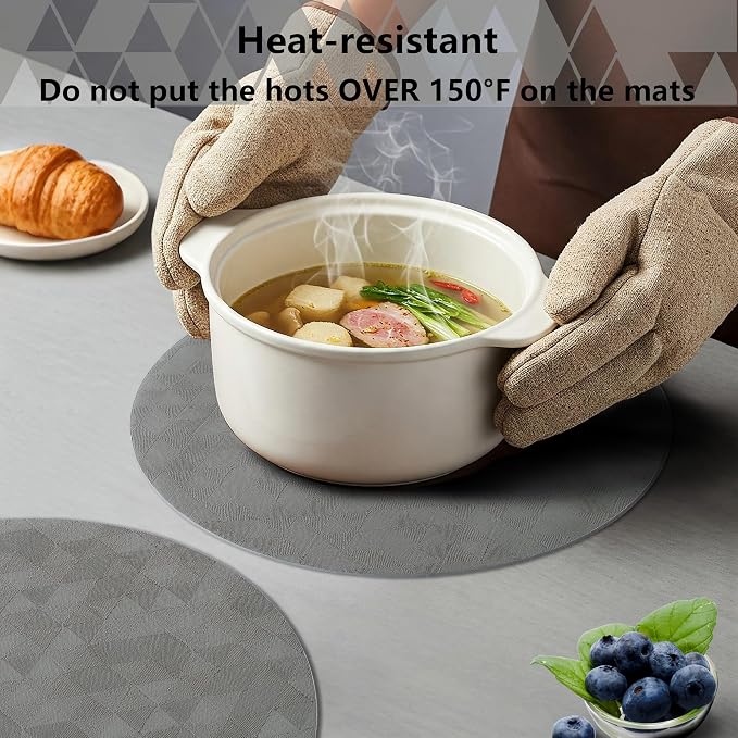 Jovono Upgraded 15" Round Placemats Set of 8, Waterproof & Oil-Proof, Non-Slip Reversible Washable Big Table Mats, Spill-Proof for Kids Families, Restaurant, Hotel, Kitchen, Indoor, Gray - Image 7