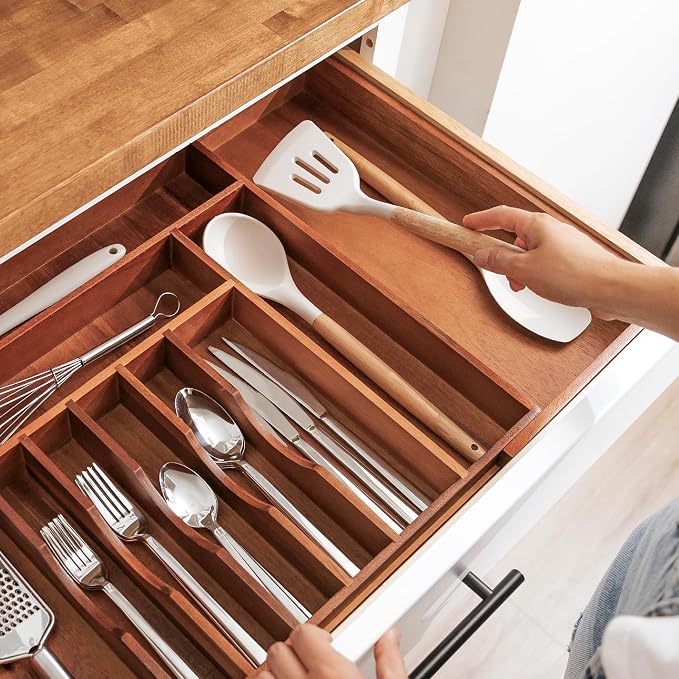 Silverware & Utensil Drawer Organizer, 18-33 in, Acacia | Cutlery, flatware, food-safe contract grade, kitchen drawer fit - Image 7