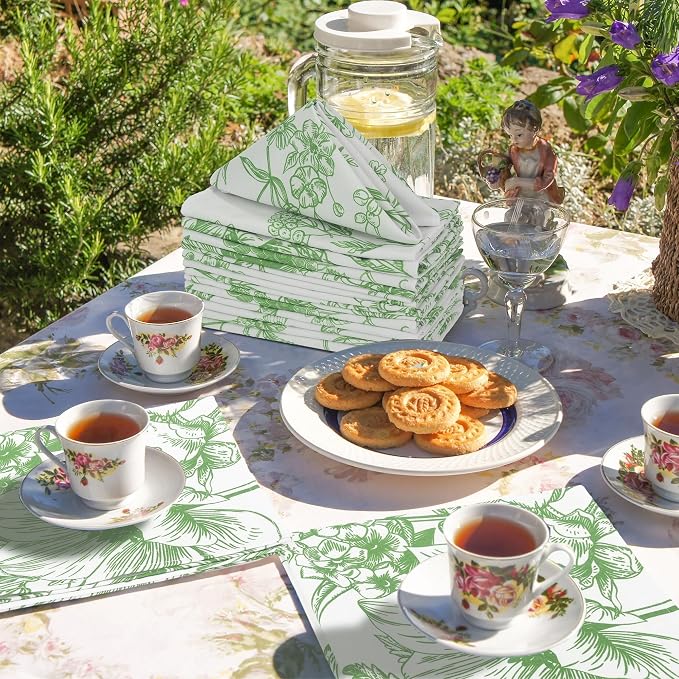 Kochorie 12 Pieces Green Floral Cloth Napkins, 18 x 18 Inch Reusable Soft Fabric Napkins, Washable Flower Dinner Cocktail Napkin for Spring Summer Tea Party Holiday Home Kitchen Wedding Restaurant - Image 7