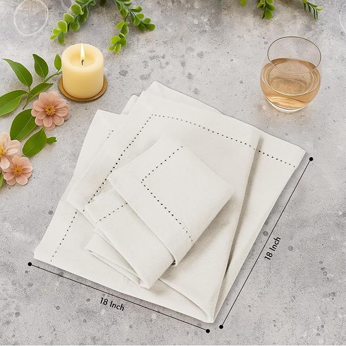 Ruvanti Cloth Napkins Set of 12, 100% Cotton High GSM 18x18 Inches, Hem Stitched Corners, Soft, Washable, Durable & Absorbent, Perfect for Parties, Christmas, Thanksgiving Dinners – Antique White - Image 7