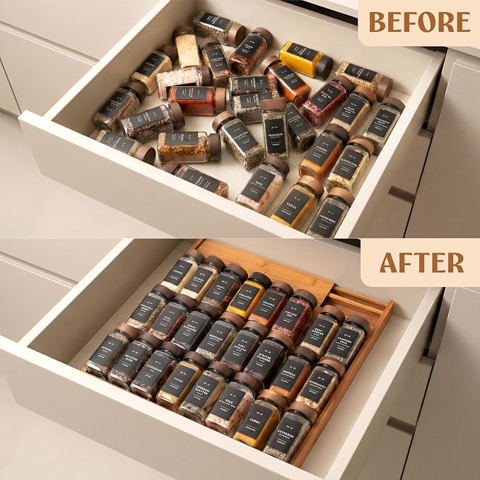 Spice Drawer Organizer - Expandable Spice Rack for Drawer, Black Seasoning Organizer for Drawer Spice Organizer, Spice Organization Seasoning rack insert for Cabinet (Jars Not Included) - Image 8
