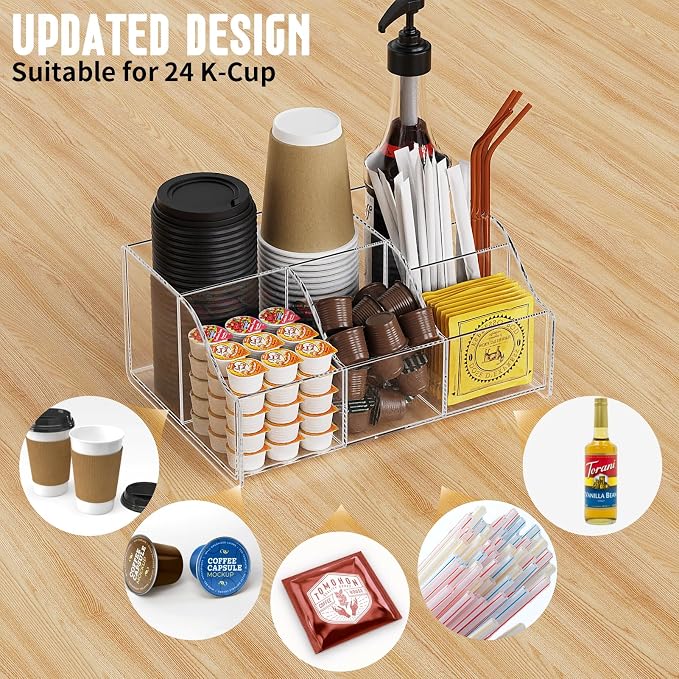 Upitry Acrylic Coffee Station Organizer - Cup And Lid Holder For Countertop | See-Through Storage Spotless Surface - Everything In Its Place - Coffee Bar Organizer for Creamer Syrup Sugar Caddy Drink - Image 7