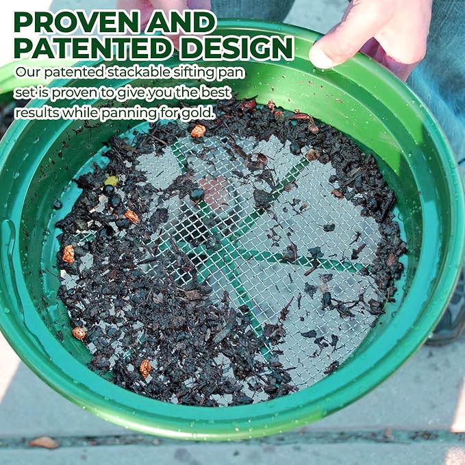 SE 13.25 Inch Wide Stackable Classifier Gold Prospecting Pan - 1/4 Inch Stainless Steel Mesh Sifting Pan, Green - Image 7