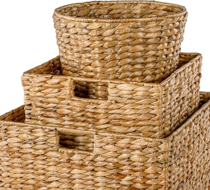 happimess Traditional 10-Piece Hyacinth Wicker Baskets, Natural | Hand-Woven Iron Frame Storage, Lidded Trunk, Trash Bin, Southwestern Style, Living Room Bedroom Decor - Image 6