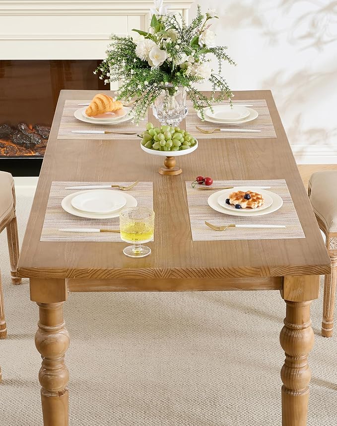 Leetaltree Lightsteel Beige with Yellow Placemats Set of 12 - Heat Resistant Non-Slip Place mats for Dining Table, Washable Durable PVC Vinyl Woven Table Mats (Lightsteel Beige with Yellow, 12) - Image 9
