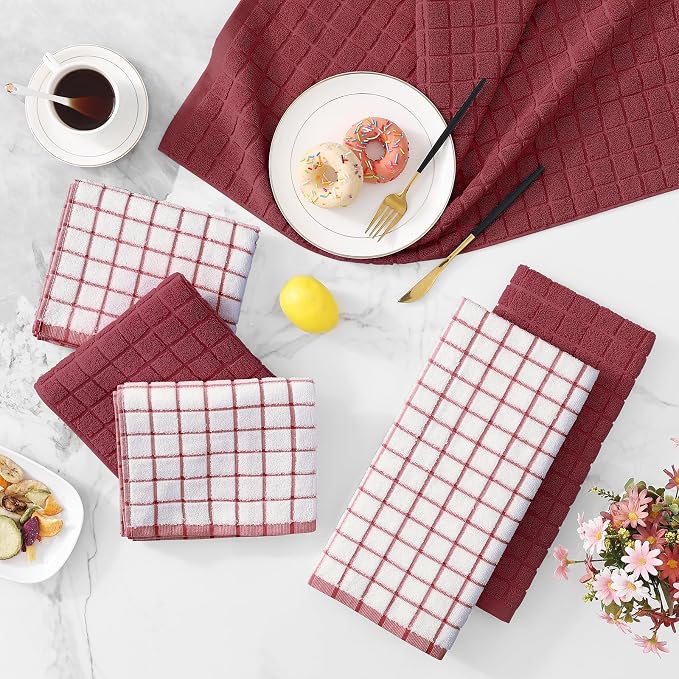 Homaxy Large Premium Cotton Kitchen Towels 16"x 28", 8 Pack, Red | Natural Ring Spun 390 GSM Dish Towels, Super Absorbent Terry Kitchen Hand Towels, Soft Tea Towels with Hanging Loop - Image 9