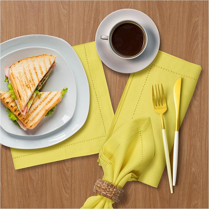 Bedding Craft Hemstitched Cotton Cloth Dinner Napkins Set of 12 – 18x18 Golden Kiwi – Reusable Machine Washable Fabric Napkins for Weddings, Thanksgiving, Christmas & Events - Image 9