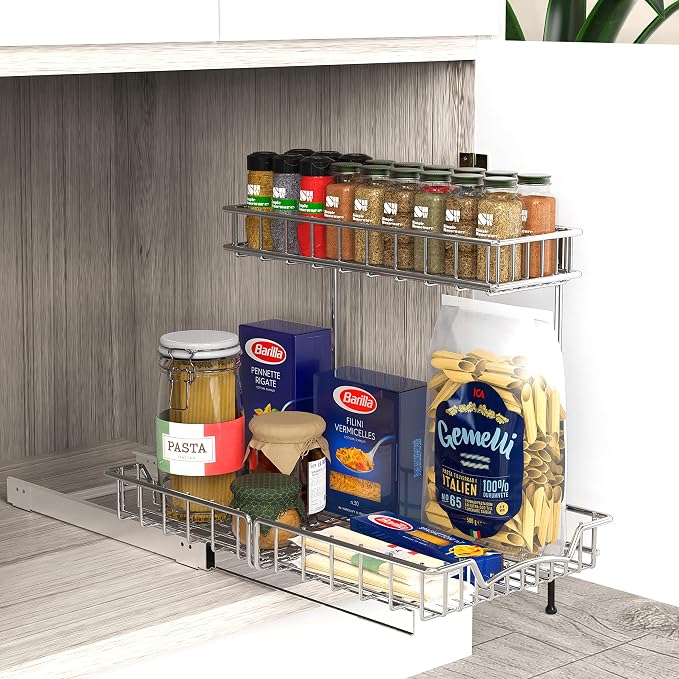 Simple Houseware 2-Tier (L+M) Pull Out Under Cabinet Sliding Shelf, Chrome | for Kitchen Organizer - Image 8
