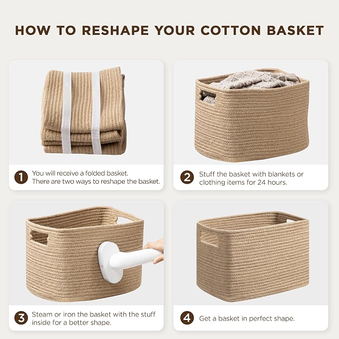 4 Pack Storage Baskets for Organizing, Shelf Baskets with Handles, White&Light Brown - Image 6