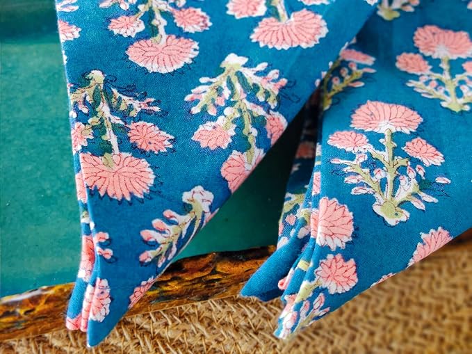 AVKA Studio Cotton Print Napkins 18x18 inches - Washable Cloth Dinner Napkins Set of 12 - Everyday Use or Dinner Party and Events - Teal Blue Indian Block Printed Soft Fabric - Image 4
