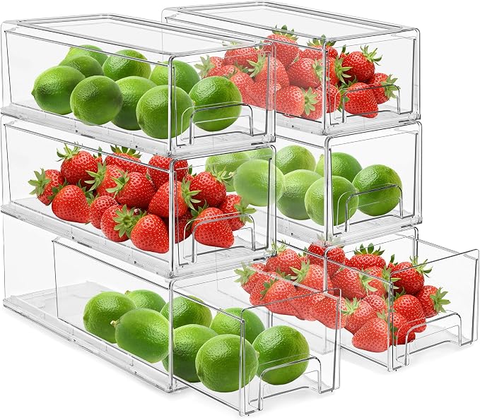 Sorbus Small Wide Clear Storage Drawers (6 Pack) – Stackable Storage Drawers for Pantry, Fridge, or Cabinet – Slide Out Clear Bins with Handles for Organizing - Image 8