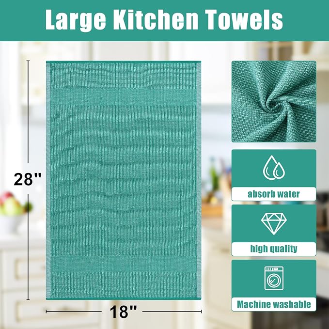 Homaxy 380 GSM Cotton Premium Kitchen Towels 6 Pack, 18"x 28", Mix | Flat and Terry Dish Towels, Highly Absorbent Tea Towel Set with Hanging Loop, Soft Kitchen Hand Towels, Grey/Green/Khaki - Image 9