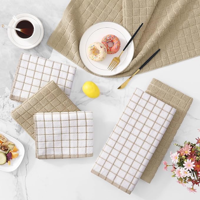 Homaxy Large Premium Cotton Kitchen Towels 16"x 28", 6 Pack, Tan | Natural Ring Spun 390 GSM Dish Towels, Super Absorbent Terry Kitchen Hand Towels, Soft Tea Towels with Hanging Loop - Image 9