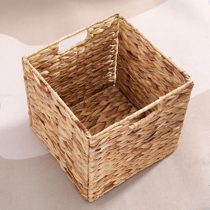 10.5 x 10.5in Wicker Storage Baskets, Cube Foldable Water Hyacinth Storage Baskets for 11 x 11 Cube Shelves Set of 4 - Image 7