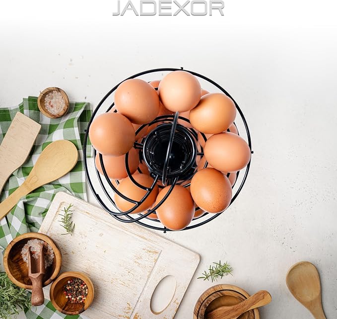 Egg Holder – Black Metal Spiral Egg Skelter with 360° Free-Rotating Spiral, Wide Stable Base, Countertop Egg Organizer - Image 9
