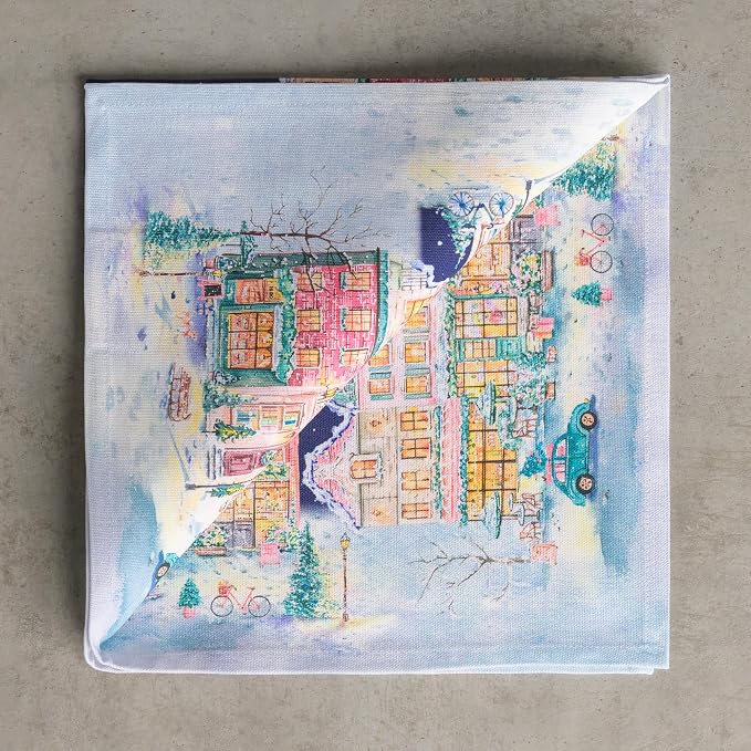 Maison d' Hermine Cloth Napkins Set of 4 Reusable 100% Cotton (20" x 20") | Everyday Square Napkins Cloth Washable Dinner Wedding Restaurant Kitchen Thanksgiving Christmas - Christmas Market - Blue - Image 9