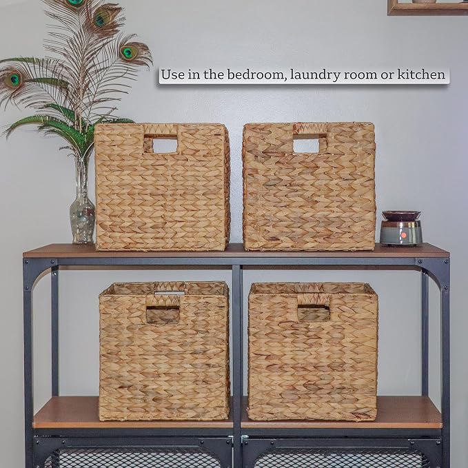 Trademark Innovations Foldable Hyacinth Storage Baskets with Iron Wire Frame (Set of 4) - Image 4