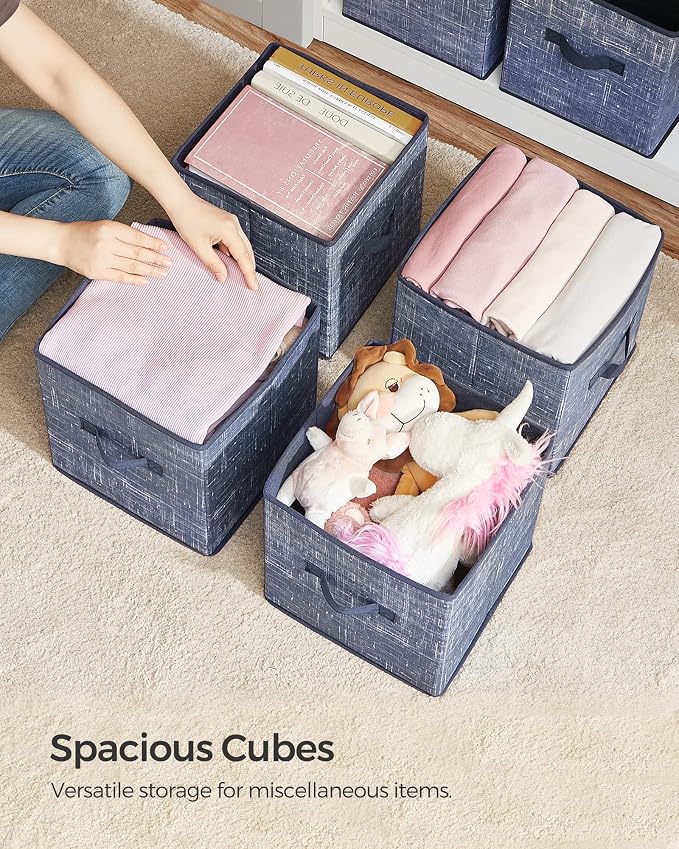 SONGMICS Storage Cubes, 11-Inch Non-Woven Fabric Bins with Double Handles, Set of 6, Closet Organizers for Shelves, Foldable, for Clothes, Misty Blue UROB026I01 - Image 8