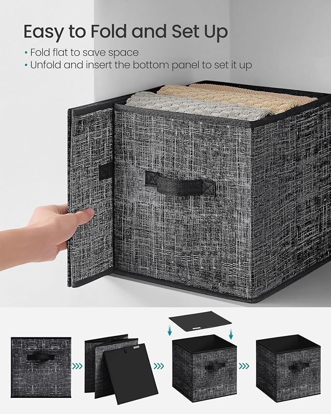 SONGMICS Storage Cubes, 10.2 x 10.2 x 11 Inches Non-Woven Fabric Bins with Double Handles, Set of 10, Closet Organizers for Shelves, Foldable, for Clothes, Classic Black UROB126B01 - Image 6