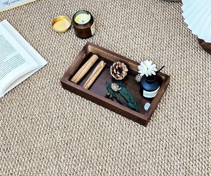 Small Rustic Serving Mini Tray with Handles - 9.8" Bamboo Tray | 9.8" x 5.5" for Coffee Table, Kitchen Counter, Ottoman | Decorative Organizer for Food, Drinks, Snacks, Bathroom Essentials - Image 8