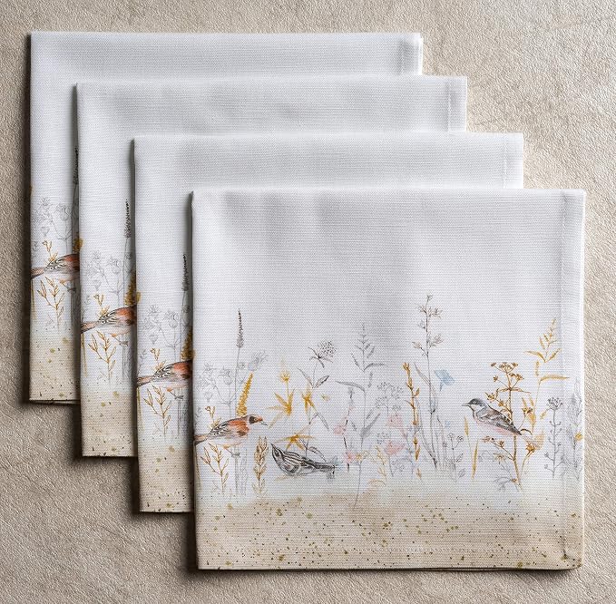 Maison d' Hermine Cloth Napkins Set of 4 Reusable 100% Cotton (20" x 20") | Everyday Square Napkins Cloth Washable Dinner Party Wedding Restaurant Hotel Kitchen Spring Summer - Meadow Florals - Beige - Image 9