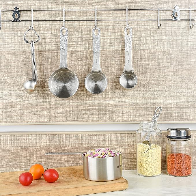 18/8 Stainless Steel Measuring Cups and Spoons Set 10 for Baking & Kitchen, Metric & US Metal 4 Measuring Cups and 5 Measuring Spoons with 1 Leveler - Image 8