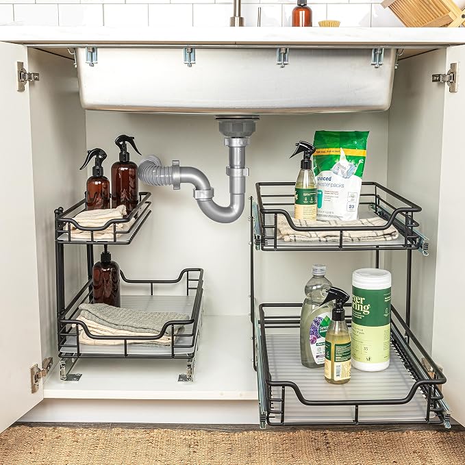 Household Essentials Matte Black Powder-Coated Steel Undersink Pull-Out Organizer with Plastic Accents - Image 10