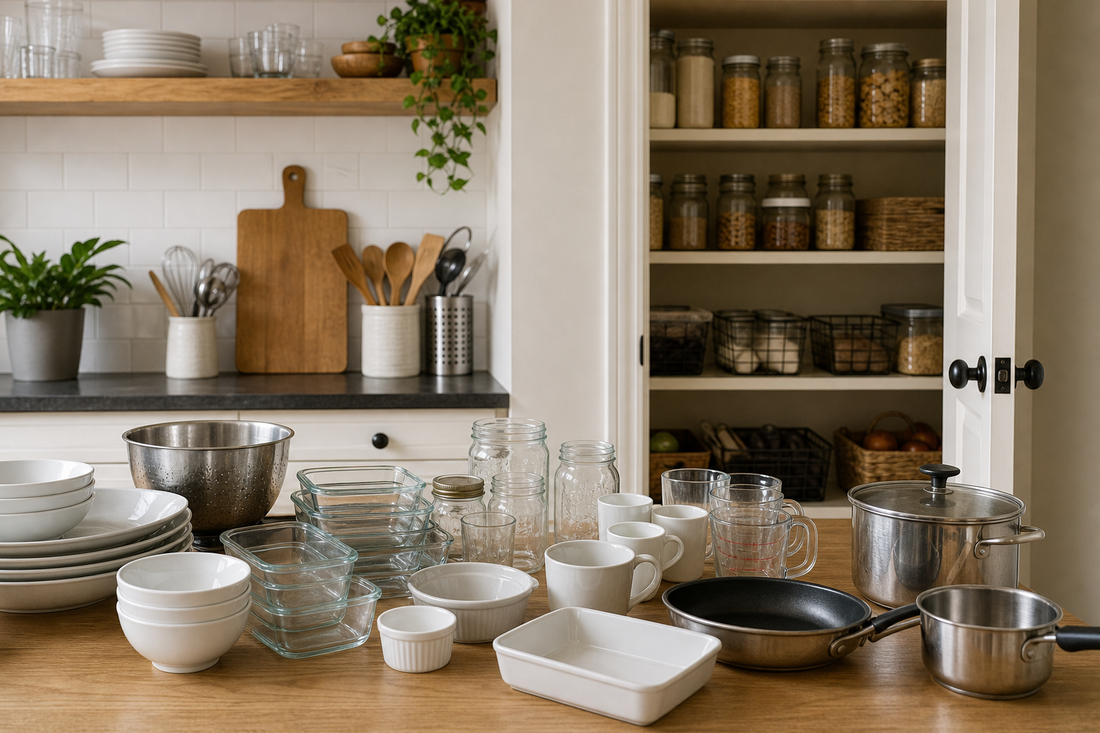 Unbranded orderly inspection setup featuring practical kitchen inventory