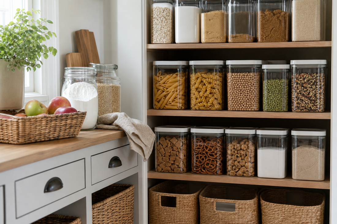 Unbranded orderly inspection setup featuring practical dry-goods storage