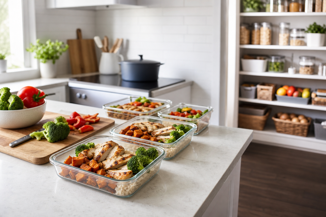 Unbranded organized spatial layout featuring practical meal-preparation efficiency