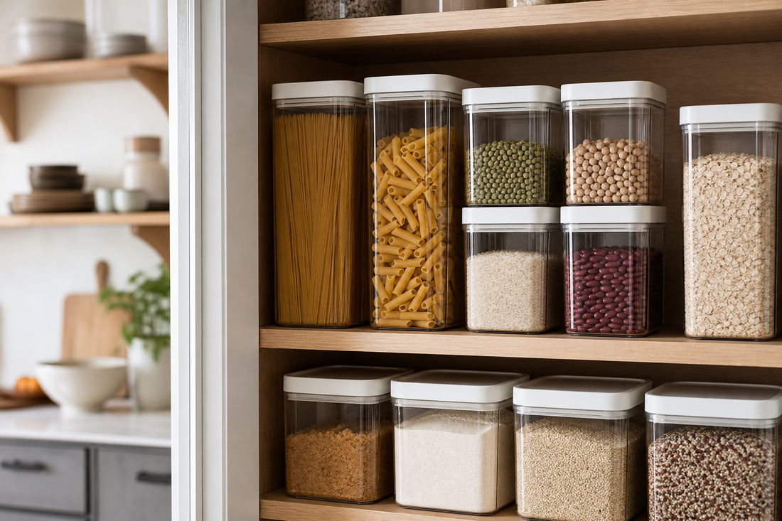 Unbranded close editorial detail featuring practical dry-goods storage