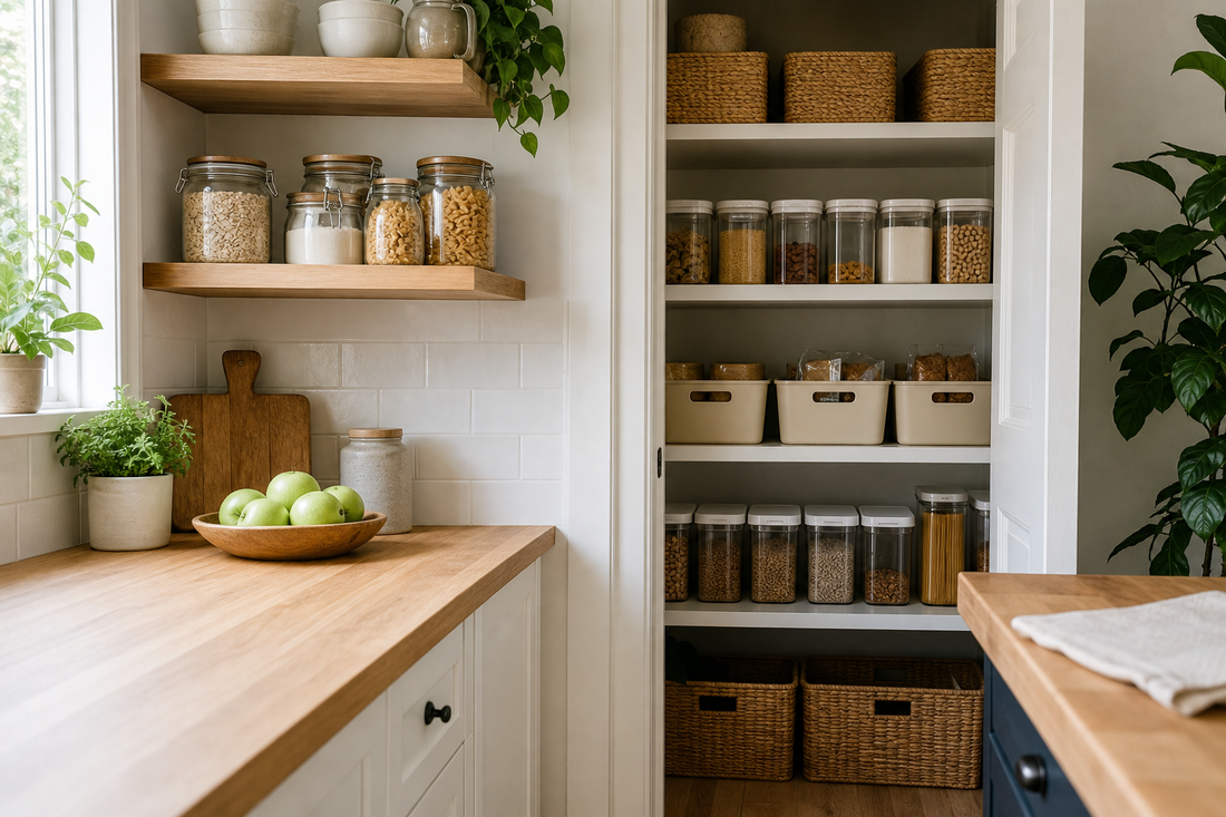 Unbranded practical sequence scene featuring household storage routines