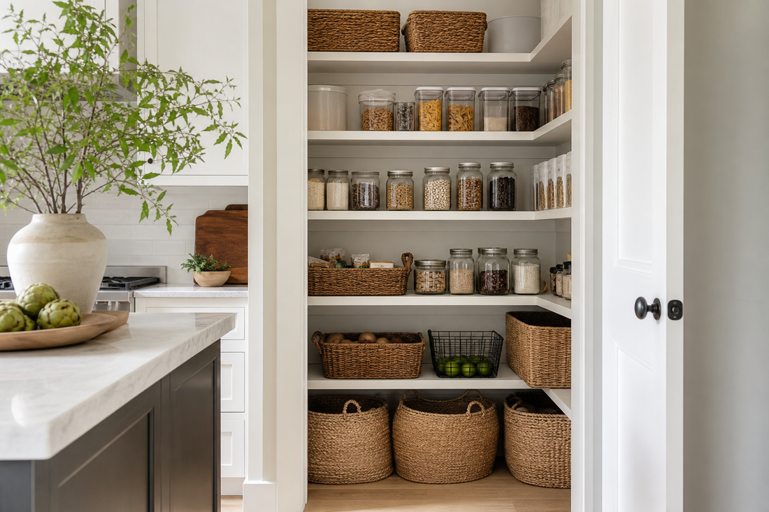 Unbranded practical sequence scene featuring practical pantry organization