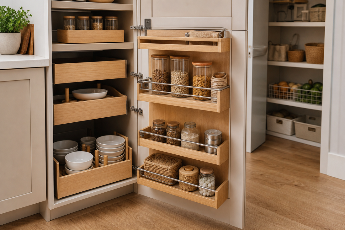 Unbranded organized spatial layout featuring practical cabinet organization