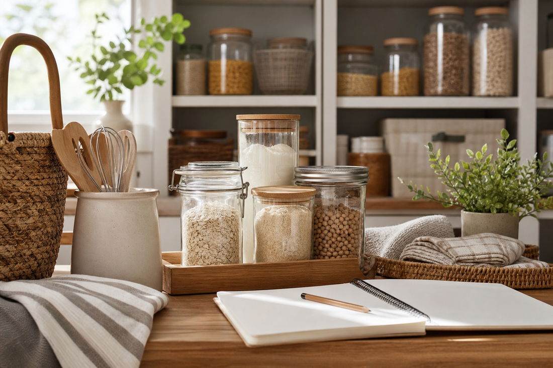 Unbranded close editorial detail featuring practical kitchen inventory